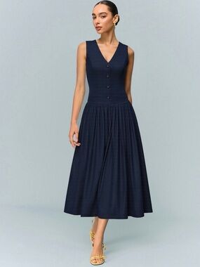 NWT Commense Denim Ruched Midi Dress – Size M (Sold Out)